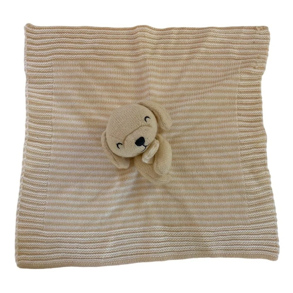 Carter’s Knit Puppy Dog 14” Lovey Blanket Yellow Beige White Stripes 2021‎ Knit